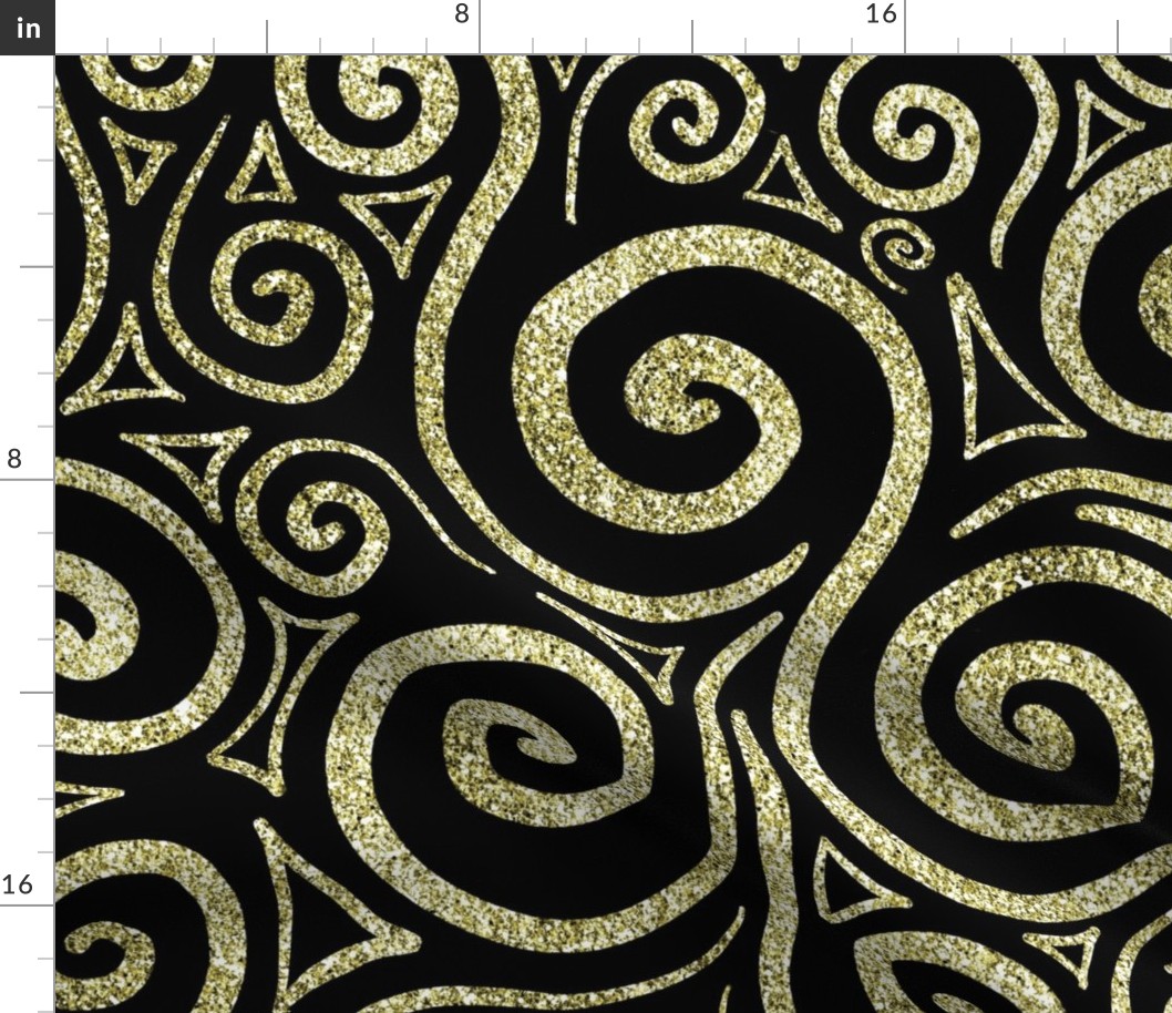 Gold Swirls on a Black Background - Abstract Doodle Art 