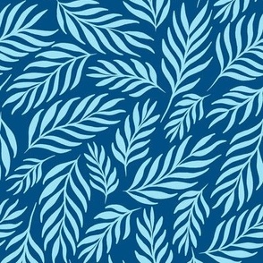 Ferns in Sky Blue on Coastal Blue - Medium