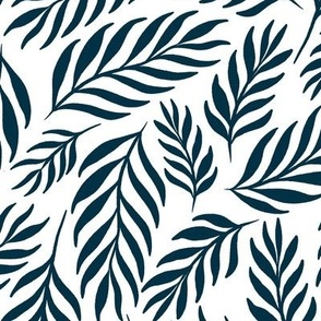 Ferns in Nautical Navy on White - Large