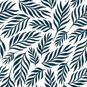 Ferns in Nautical Navy on White - Medium