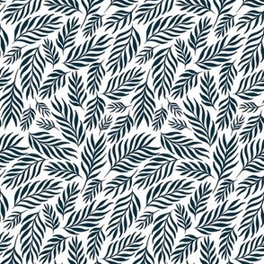 Ferns in Nautical Navy on White - Small