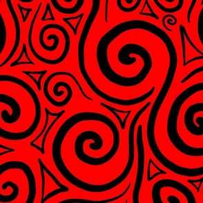 Black Swirls on a Red Background - Abstract Doodle Art 