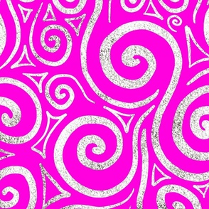 Silver Swirls on a Bright Pink Background - Abstract Doodle Art 