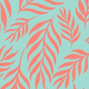 Ferns in Coral and Mint - Extra Large