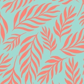 Ferns in Coral and Mint - Large