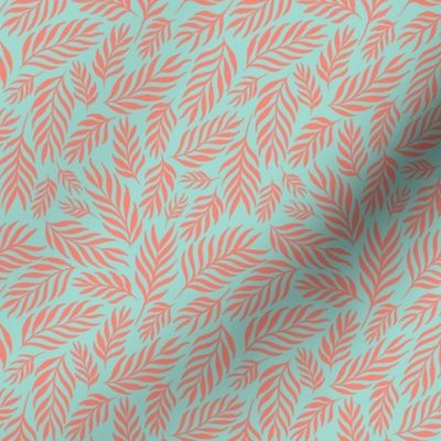 Ferns in Coral and Mint - Small