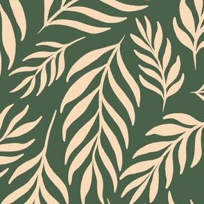 Ferns in Retro Green and Cream - Extra Large