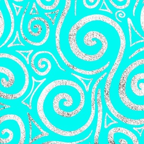 Silver Swirls on a Bright Blue Background - Abstract Doodle Art 