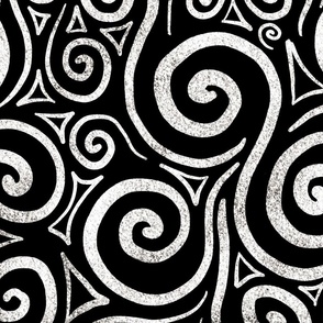 Silver Swirls on a Black Background - Abstract Doodle Art 