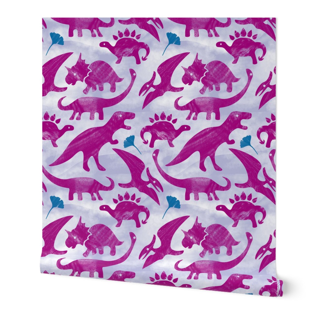 Dinosaur Block Print Raspberry Lilac 