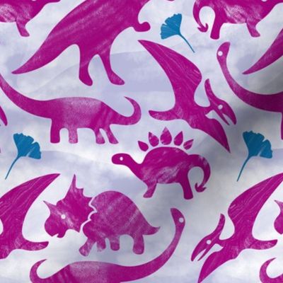 Dinosaur Block Print Raspberry Lilac 