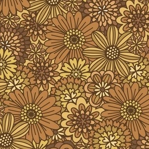 Brown Retro Flower Outlines  (Small Scale)