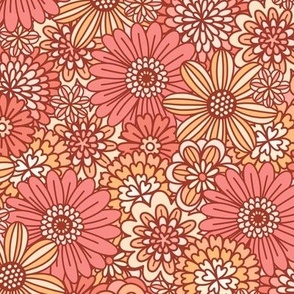 Coral & Orange Retro Flower Outlines (Small Scale)