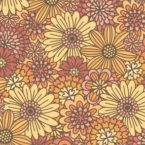 Red, Orange & Yellow Retro Flower Outlines  (Small Scale)