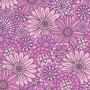Pink & Purple Retro Flower Outlines  (Small Scale)