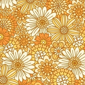 Orange & Yellow Retro Flower Outlines  (Small Scale)