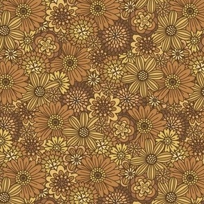 Brown Retro Flower Outlines  (Extra Small Scale)