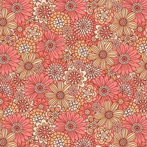 Coral & Orange Retro Flower Outlines (Extra Small Scale)