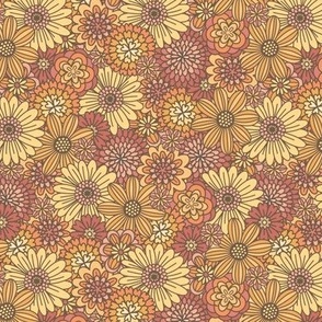 Red, Orange & Yellow Retro Flower Outlines  (Extra Small Scale)