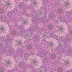 Pink & Purple Retro Flower Outlines  (Extra Small Scale)