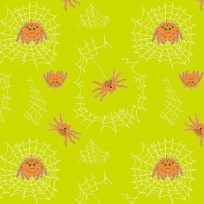 SLG - Spiders on lime green background
