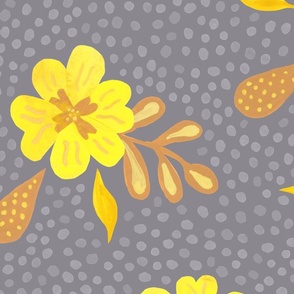 Yellow Flowers on Grey Dots Spots - jumbo Scale - Painted Paper cut