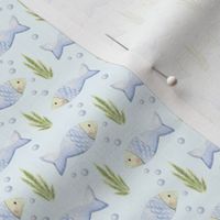 Small Scale Under the Sea Watercolor Fish on Light Blue