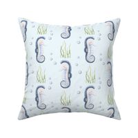 Large Scale Under the Sea Watercolor Sea Horses on Light Blue