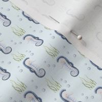 Small Scale Under the Sea Watercolor Sea Horses on Light Blue