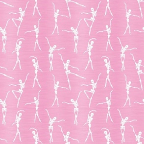 Smaller Scale Ballet Dancer Skeletons Halloween Ballerinas on Pink Texture