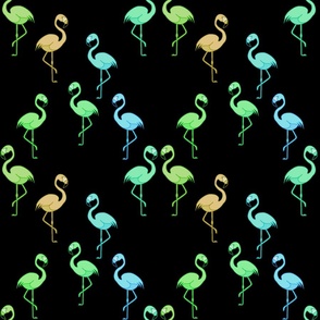 Flamingo Party (green, blue) - black,  medium 