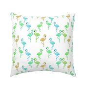 Flamingo Party (green, blue) - white,  medium 