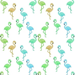 Flamingo Party (green, blue) - white,  medium 