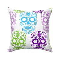 Large Scale Sugar Skulls Dia de los Muertos Day of the Dead Fall Halloween Skeletons Purple Blue Green on White