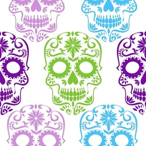 Large Scale Sugar Skulls Dia de los Muertos Day of the Dead Fall Halloween Skeletons Purple Blue Green on White