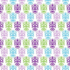 Small Scale Sugar Skulls Dia de los Muertos Day of the Dead Fall Halloween Skeletons Purple Blue Green on White