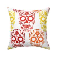 Large Scale Sugar Skulls Dia de los Muertos Day of the Dead Fall Halloween Skeletons Red Orange Yellow on White