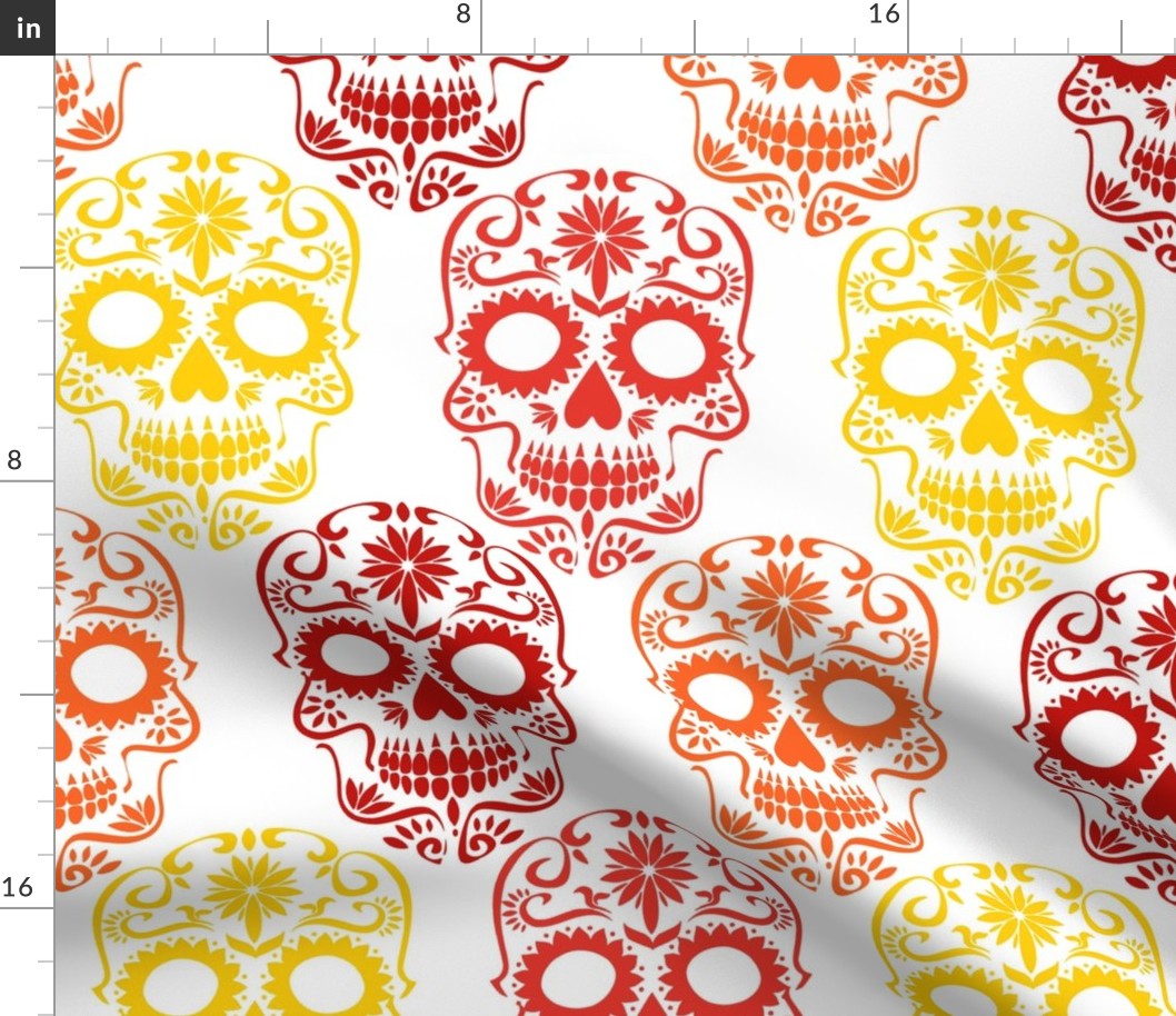 Large Scale Sugar Skulls Dia de los Muertos Day of the Dead Fall Halloween Skeletons Red Orange Yellow on White