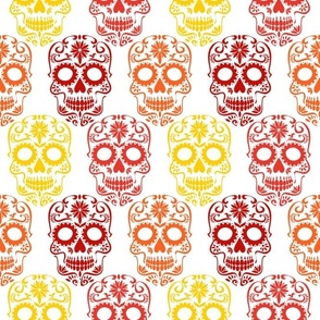 Medium Scale Sugar Skulls Dia de los Muertos Day of the Dead Fall Halloween Skeletons Red Orange Yellow on White