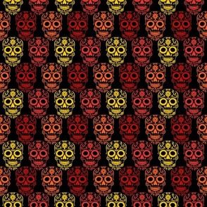 Small Scale Sugar Skulls Dia de los Muertos Day of the Dead Fall Halloween Skeletons Red Orange Yellow on Black