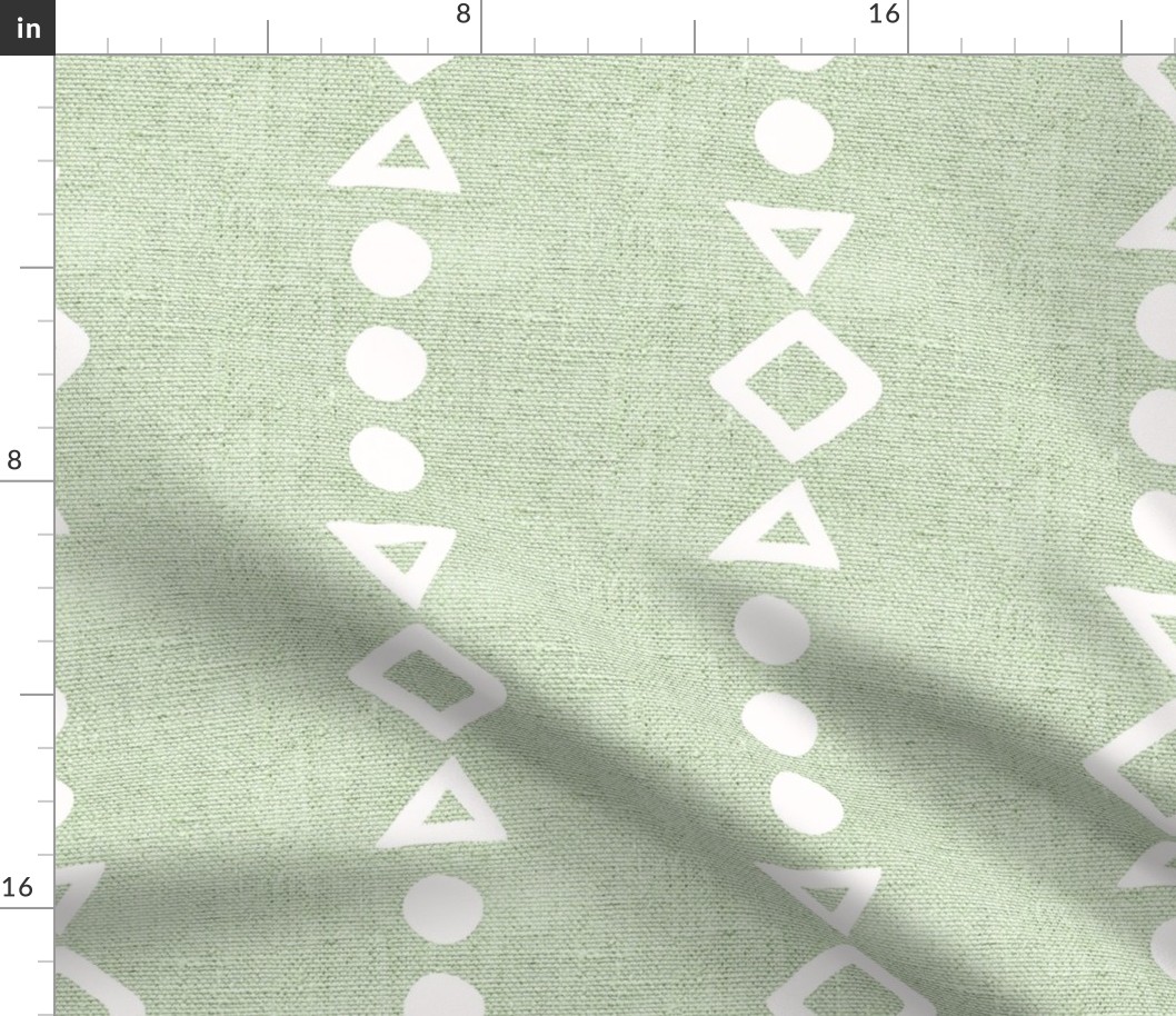 Large Scale Tribal Aztec Shapes Pale Sage Mint Green Boho Hippie Neutral Natural for Soft Palette Bedroom or Baby Nursery Rustic Burlap Texture
