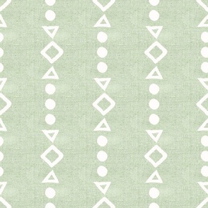 Medium Scale Tribal Aztec Shapes Pale Sage Mint Green Boho Hippie Neutral Natural for Soft Palette Bedroom or Baby Nursery Rustic Burlap Texture