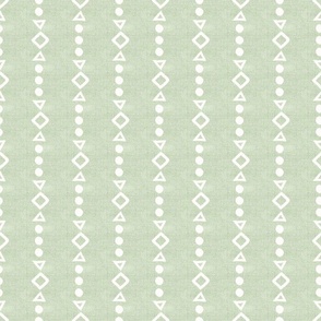 Small Scale Tribal Aztec Shapes Pale Sage Mint Green Boho Hippie Neutral Natural for Soft Palette Bedroom or Baby Nursery Rustic Burlap Texture