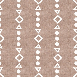 Medium Scale Tribal Aztec Shapes Pale Mocha Light Brown Tan Boho Hippie Neutral Natural for Soft Palette Bedroom or Baby Nursery Rustic Burlap Texture