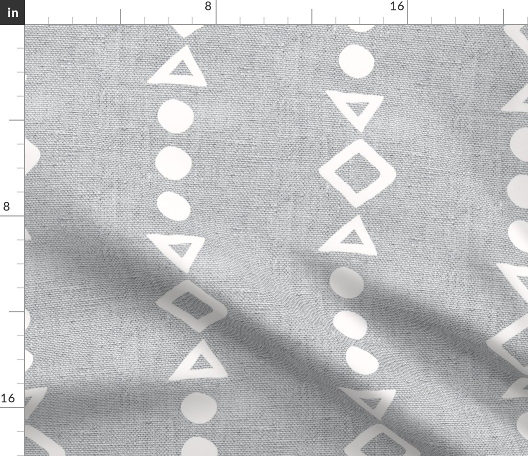 Large Scale Tribal Aztec Shapes Pale Light Grey Boho Hippie Neutral Natural for Soft Palette Bedroom or Baby Nursery Rustic Burlap Texture