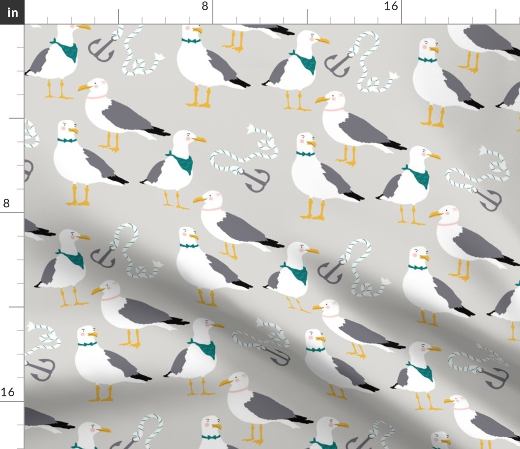 Large Seagulls & Anchors on Harbor Grey