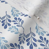 Simple Round Leaves Botanical in Textured Blue on White Medium