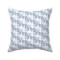 Simple Round Leaves Botanical in Textured Blue on White Medium