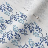 Simple Round Leaves Botanical in Textured Blue on White Small