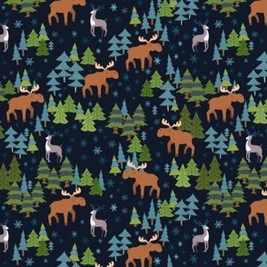 Moose In The Woods Dark Blue Small